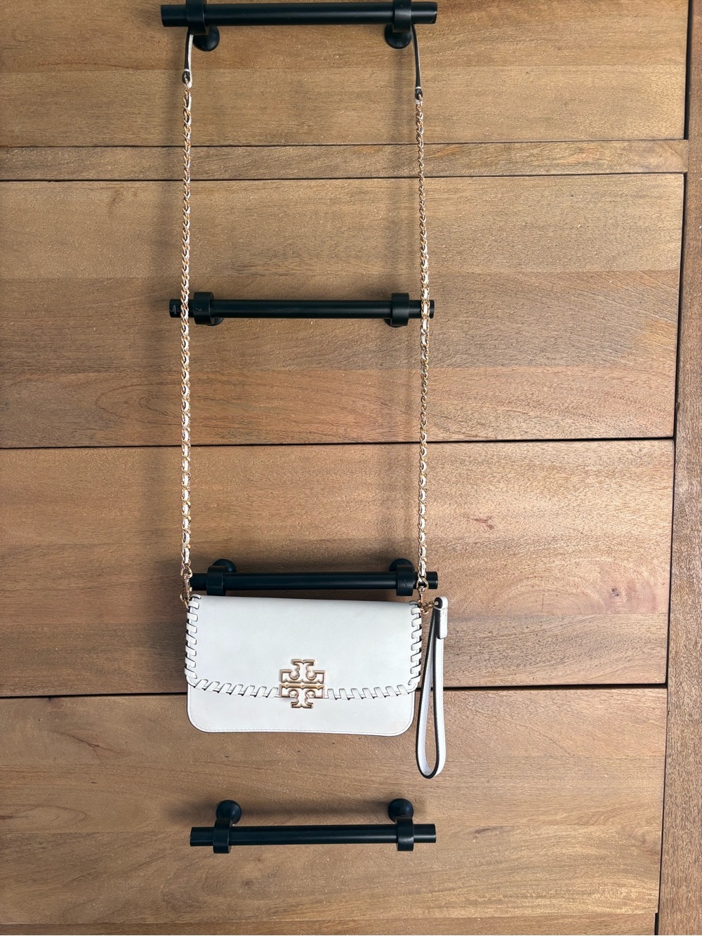 Tory Burch White Crossbody Wristlet with Gold Chain